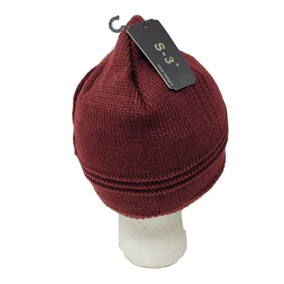Men's Warm Winter Beanie Hat, Dark Red - Picture 3 of 4